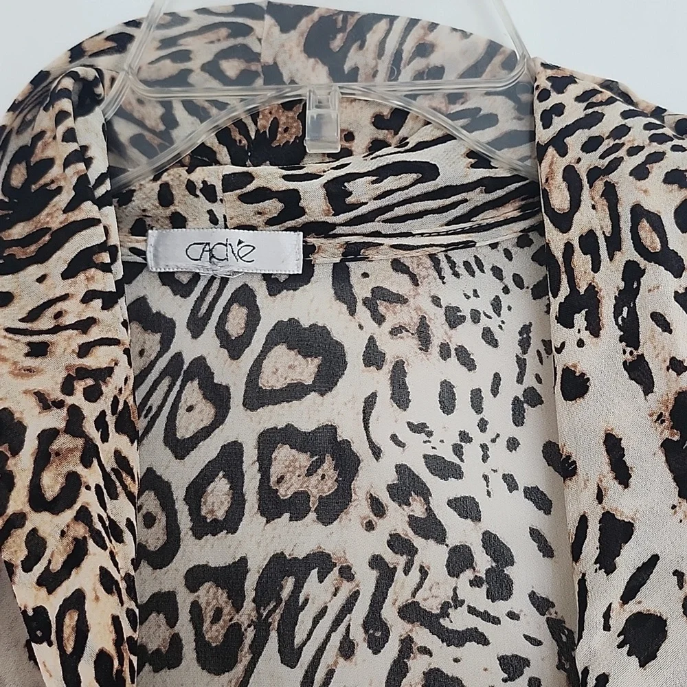 Vintage Cache Bodysuit Plunge V Neck Animal Print Long Sleeves Top Size M - Picture 2 of 13